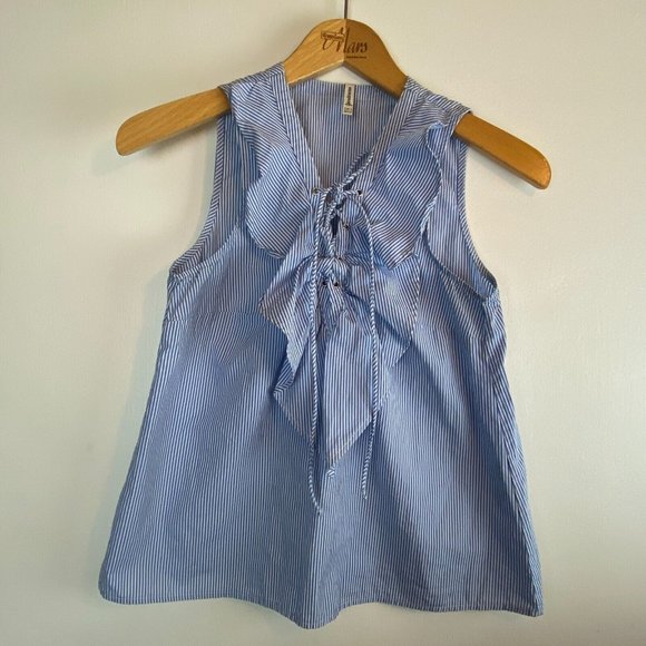 STRADIVARIUS Seersucker Summer Striped Lace Up Tank Top Nautical Blouse Size S - Picture 1 of 9
